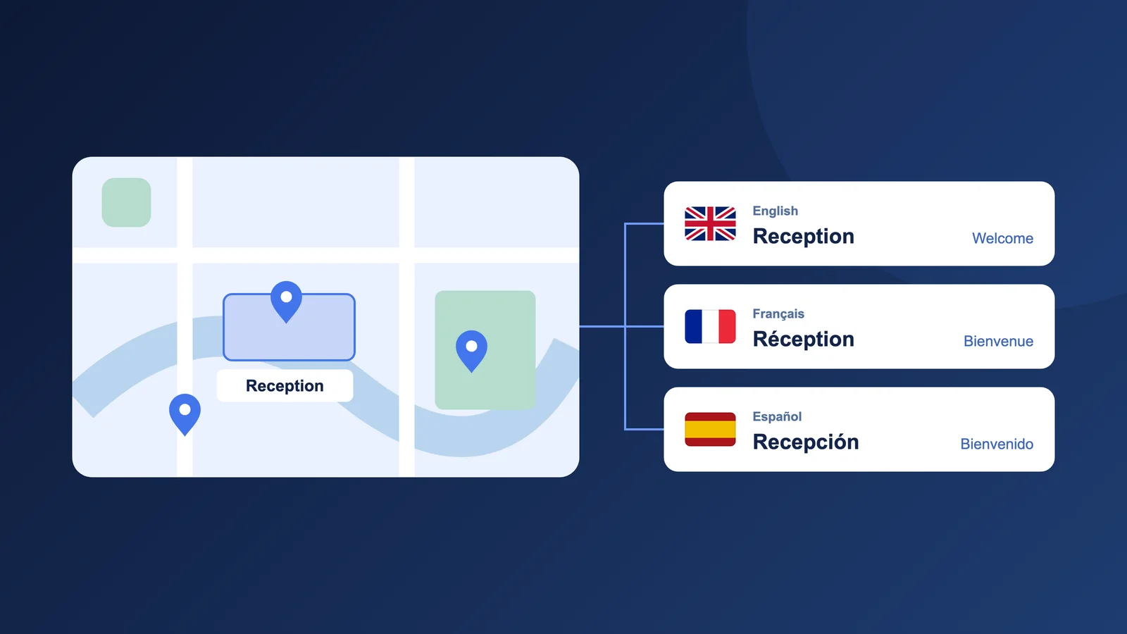 Eine interaktive Karte verbindet Besuchererlebnisse auf Englisch, Französisch und Spanisch