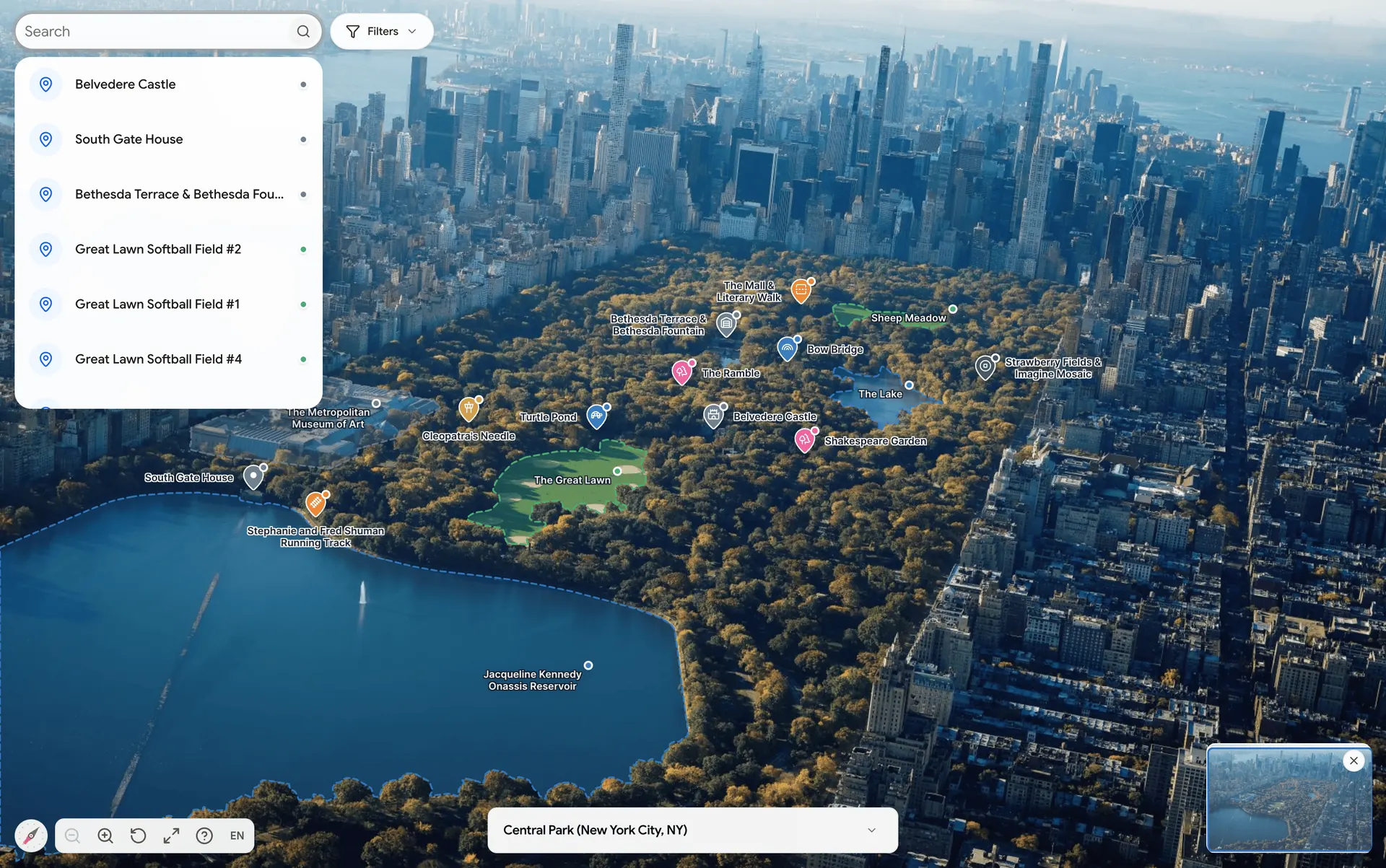 Pratinjau peta Central Park interaktif